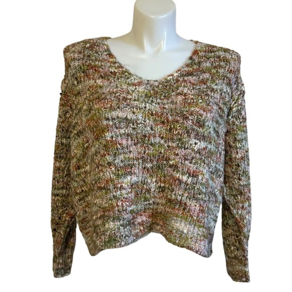 Chelsea Theodore Multicolored Knit V Neck Sweater Size Womens Large L
